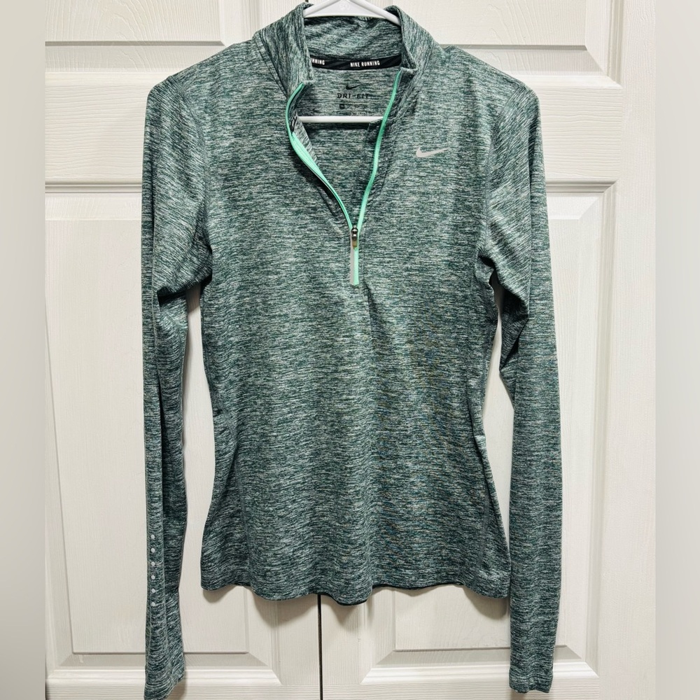 Nike Women's Long Sleeve Running Top in Heathered Teal Half Zip